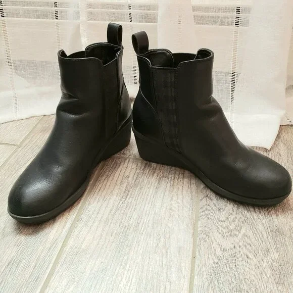 SALE Muk Luks Oxford wedge ankle booties 6.5 black - Picture 2 of 13